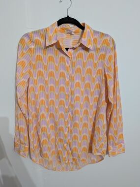 Cotton On Women's Retro Wave Button-Down Shirt in Orange & Pink